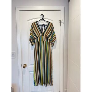 Adelyn Rae Striped Maxi Dress V-Neck Casual Bohemian Resort Size M‎